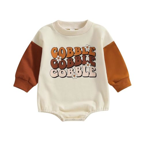 Kuriozud Newborn Baby Boy Girl Bubble Romper Funny Letter Long Sleeve Oversized Sweater Tops Fall Winter Clothes