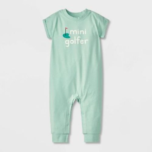Baby Girls' Mini Golfer Romper - Cat & Jack™ Light Green 12m