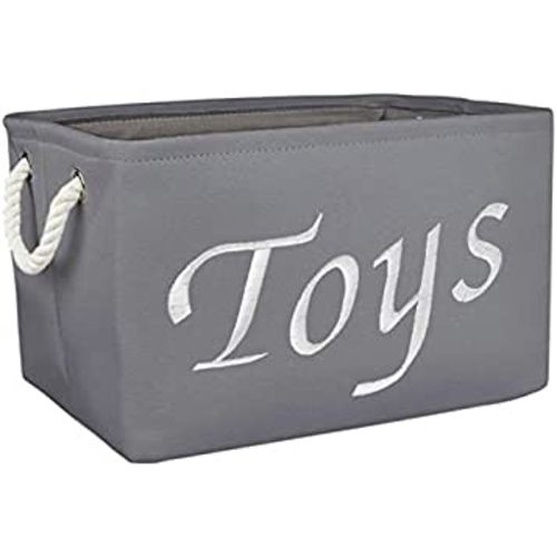 Toy Storage Tote Bin - Toys Box - Embroidered Collapsible Basket - Large Storage Box for Kids, Baby or Pet Toys - Organizing Bedroom, Closet, Classroom