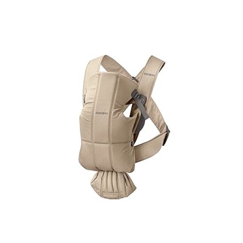 BabyBjörn Baby Carrier Mini, Beige, Woven | Newborn Carrier (7-25 lbs), Ergonomic, Easy-to-Use
