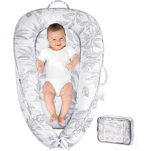 HKAI Baby Lounger – Soft Cotton Infant Floor Seat for Newborn to 24 Months, Portable Baby Essentials for Boys & Girls, Travel-Friendly Baby Lounge Pillow