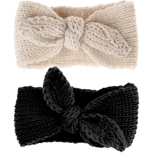Turban Headband Baby Girl - Warm Rabbit Knot Hair Band Wrap Newborn Toddler Children 2Pcs (Beige+Black, One Size)
