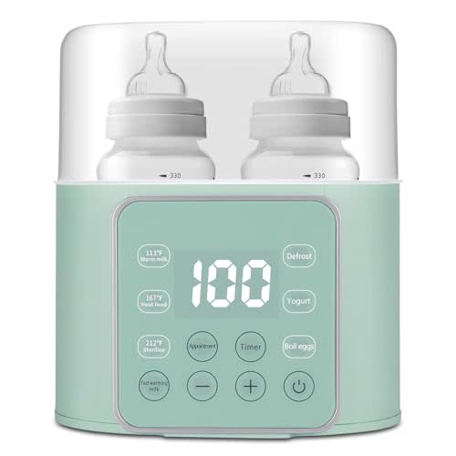 Baby Bottle Warmer 9-in-1 Multifuntion Breast Milk Warmer, Fast Baby Food Heater and Defrost Warmer with Timer for Twins, LCD Display Accurate Temperature Adjustment, 24H Constant Mode-Green