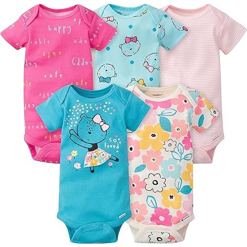 Gerber baby-girls 5-pack Short Sleeve Variety Onesies Bodysuits