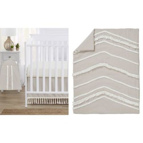 Sweet Jojo Designs Boy or Girl Gender Neutral Unisex Baby Crib Bedding Set - Boho Fringe Taupe Linen Collection 4pc