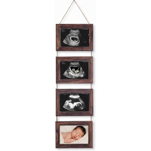 4-in-1 Sonogram Picture Frame, Display Pregnancy Keepsake Album for Pregnancy Announcements, Gender Reveal and Newborn Photos, Perfect Nursery Decor, First Time Mom Gifts, Brown