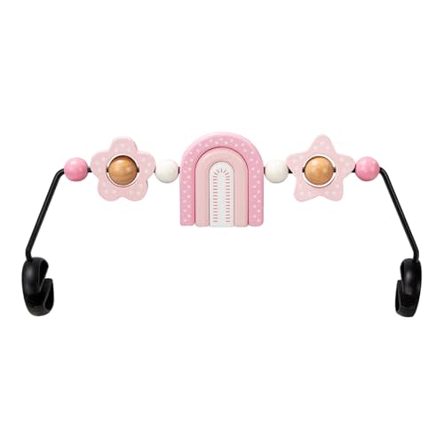 Baby Bouncer Toy Bar Wooden Compatible with Baby Bjorn Bouncer, Bouncer Toy Attachment, Tight and Secure Fit, So Fun to Watch, Touch and Spin for Babies All Ages (Pink Rainbow)