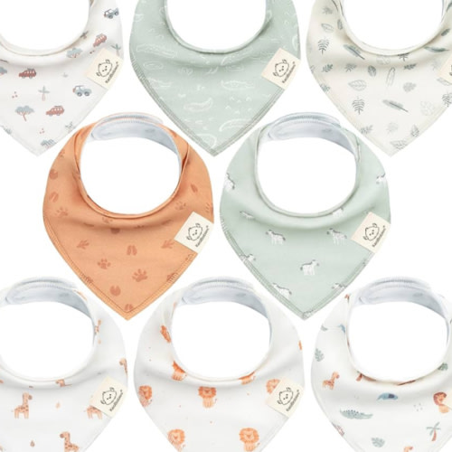 8-Pack Organic Baby Bandana Drool Bibs - Stylish Unisex Bandana Bibs, Super Absorbent Bandana Drool Bibs, Gentle Teething Bibs for Infants, Organic Cotton Baby Bib (Basics) - One Size (Pack of 8)
