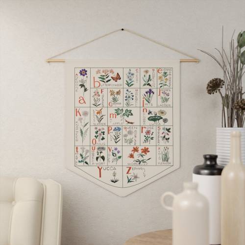 Alphabet wall hanging with wildflower and nature theme | Alphabet made with flowers for nursery with cottage, woodland or nature theme
