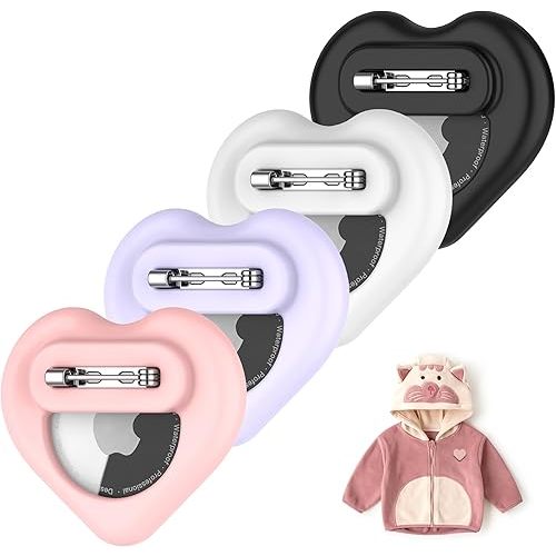 DDJ for AirTag Kids Hidden Case, 4 Pack Holder for Apple AirTags 1st & 2nd Generation, Air TagHolder for Kids with Invisible Pin, for Children/Elderly/Luggage/Pets Collar (Black White Pink Purple)