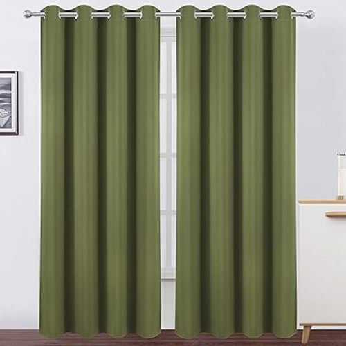 LEMOMO Olive Green Blackout Curtains/52 x 84 Inch Long/Set of 2 Curtain Panels/Thermal Insulated Room Darkening Curtains for Bedroom