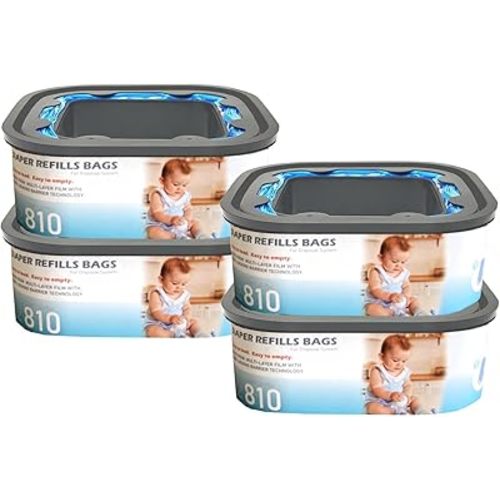 Jumbo Square Refills Disposal Bags Refill Compatible with Diaper Genie Compact and Select Pails(Not Fit Classic Version Pails),with Continuous Film,HoldUp to 810 Newborn-Sized Diapers Per Refill,4Pack