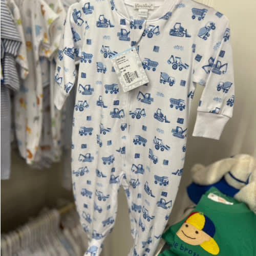 Blue Construction Footie. Size: 6-9M