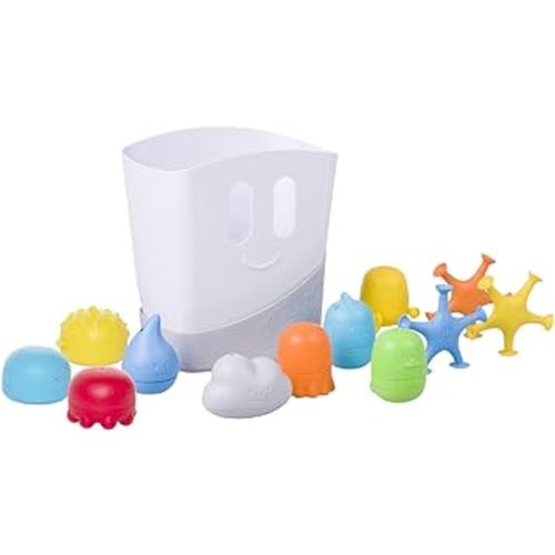Ubbi Baby Bath Time Essential Gift Set, Includes Drying Bin and 11 Bath Toys, Dishwasher Safe, White