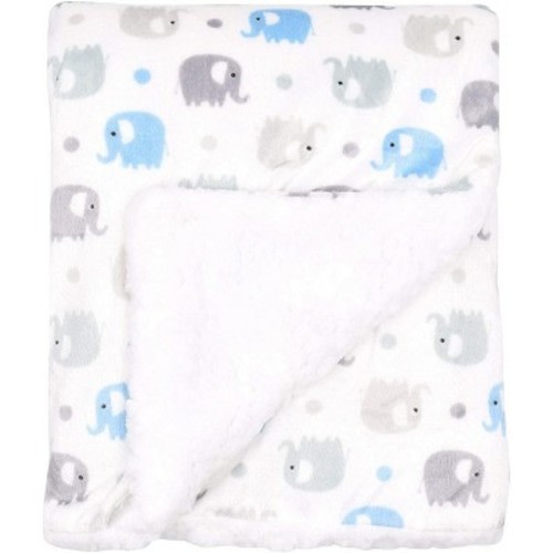 Everyday Kids Gray and Blue Elephant Baby Blanket – 30" x 40", High Pile Fleece and Mink,