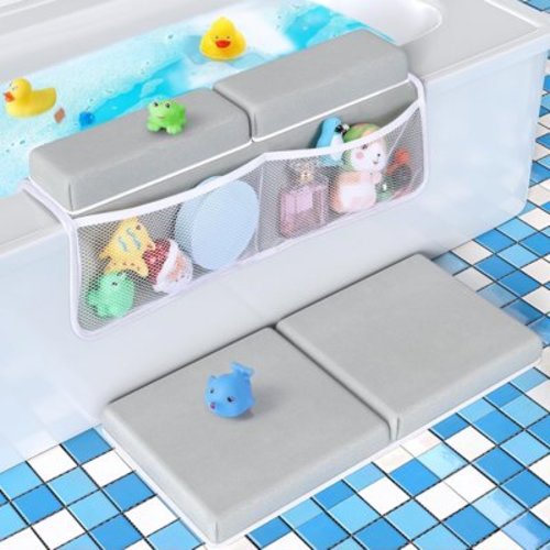 OldPAPA Gray Kneeling Pad Set - 1.5 inch Thick with Elbow Rest, Baby Bath Toys, and Organizer Pockets
