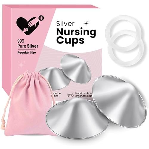 The Original Nestopia Silver Nursing Cups - Nipple Shields for Breastfeeding Newborn - Protect and Soothe Nipples - 999 Silver - Regular Size