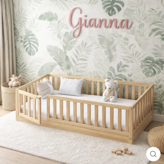Gianna Floor Bed with Gate - Twin Floor Bed | Wood, Safe Rail – Custom Kids Furniture