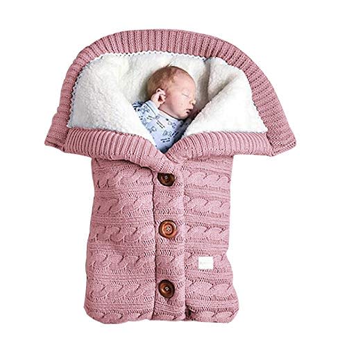 insular Warm Baby Sleeping Bag Envelope Winter Kid Sleepsack Footmuff Stroller Knitted Sleep Sack Newborn Knit Wool Swaddling Blanket (Pink)