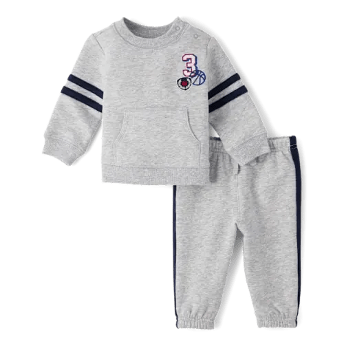 Baby Boys Embroidered Varsity Premium Fleece 2-Piece Playwear Set - Gray