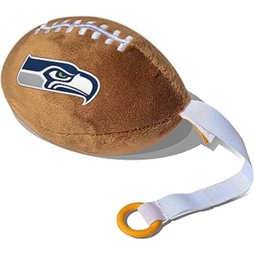 Seattle Seahawks Plush Football Pacifier Holder by Smilo - Officially Licensed NFL Soother Holder - Soft Plush Toy and Dummy Holder - Fits Any Pacifier - Stroller Accessory & Newborn Essential