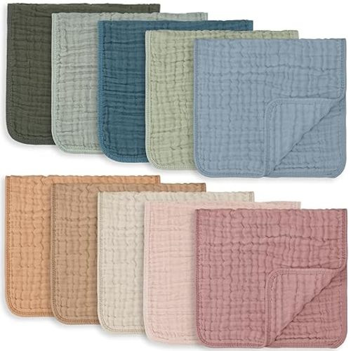 Comfy Cubs Muslin Burp Cloths Large 100% Cotton Hand Washcloths for Babies, Baby Essentials 6 Layers Extra Absorbent and Soft Boys & Girls Baby Rags for Newborn Registry (Multicolor, 10-Pack 20" X10") - 10-Pack 20"X10"