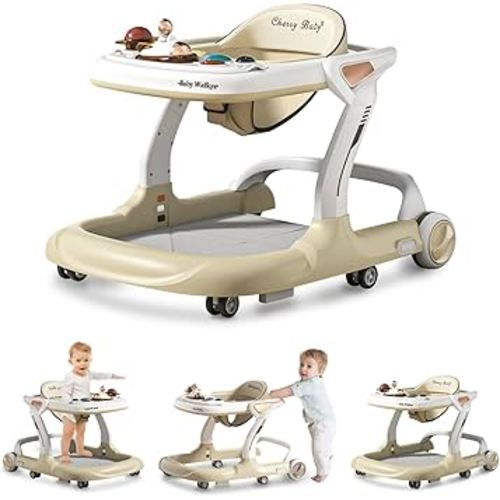 Music and Lights Baby Walker with Wheels,9 Adjustable Heights Infant Toddler Walker,Baby Walkers with Foot Pads,Anti-Fall Baby Walker and Activity Center for Boys Girls Babies 6-18 Months