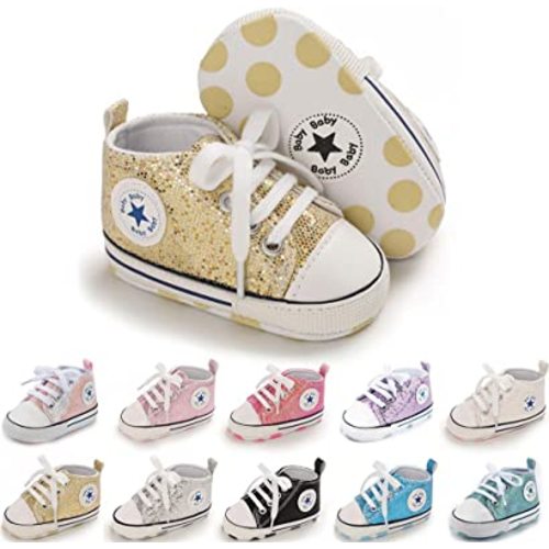 Meckior Baby Girls Boys Canvas Sneakers Soft Sole High-Top Ankle Infant First Walkers Crib Shoes