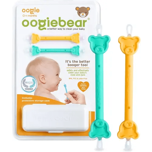 oogiebear: Baby Nose Cleaner & Ear Wax Removal Tool - Safe Booger & Earwax Removal for Newborns, Infants, Toddlers - Dual-Ended - Essential Baby Stuff, Diaper Bag Must-Have, Orange & Seafoam with case