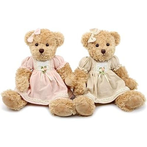 2-Pack Teddy Bear,Cute Stuffed Animal,Couple Gift Soft Plush Toy 11inch (Vintage Dress)