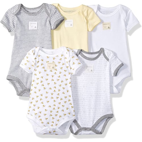 Unisex Baby Short Sleeve Bodysuits, Set of 5, 100% Organic Cotton - 3-6 Months - Sunshine Prints