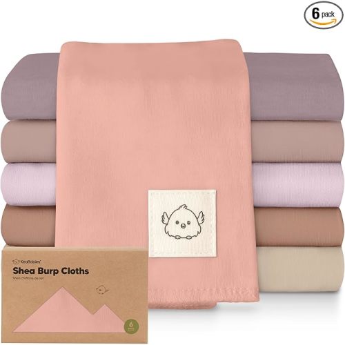 Organic Burp Cloths Baby Boy, Girl - 6-Pack Large 100% Cotton Burping Cloths for Babies, Spit Up Rags, Super Absorbent, Ultra Soft Newborn Rag, Gender Neutral, Machine Washable, Durable (Mauve)
