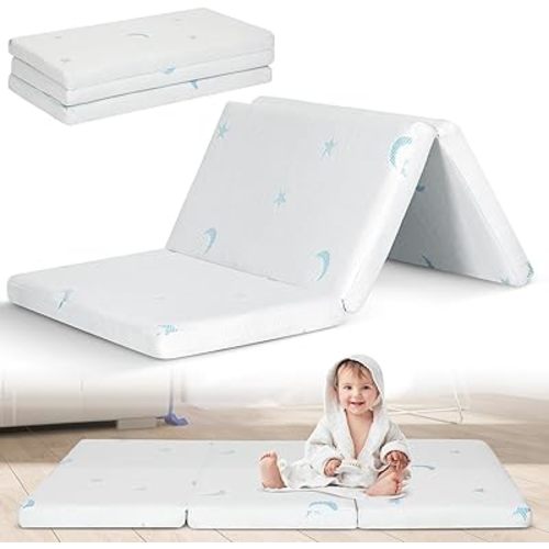 PanKers Trifold Pack and Play Mattress 38"x26",Breathable Pack N Play Mattresses for Playpen, Portable Travel Crib Mattress with Washable Cover and Dual-Sided Memory Foam