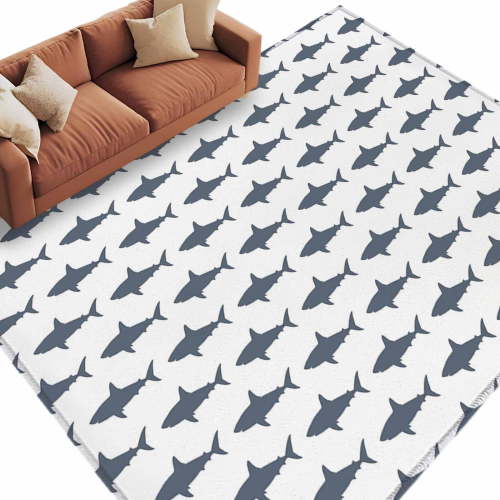 6x9 Area Rugs for Living Room, Blue Grey Sharks Non Slip Area Rugs for Kitchen Bedroom Entryway, Modern Coastal Ocean Animals Washable Carpet Runner Rug Floor Mats for Bedroom Home Decor