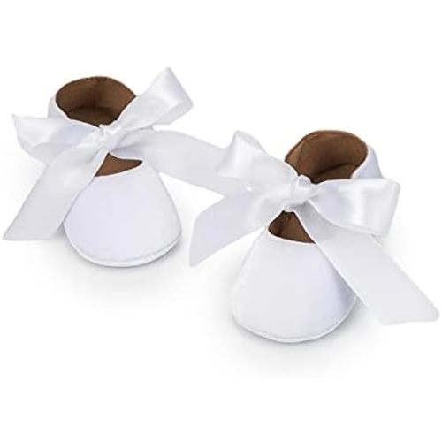ohsofy Infant Baby Girls Mary Jane Flats Non-Slip Bowknot Princess Wedding Dress Shoes Toddler Crib Shoes 0-6 M