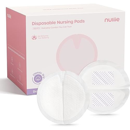 Nuliie Super Absorbent & Featherlight Disposable Nursing Pads 100 Count, Stay Dry, Soft & Breathable Breast Pads for Leaking Milk, Leakproof, Individually Packaged Breastfeeding Essentials for Moms