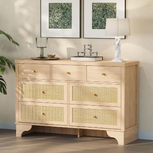 7 Drawer Dresser, 47.3'' Wide Wood Chest of Drawers with Wood Drawer Organizer with Sturdy Base