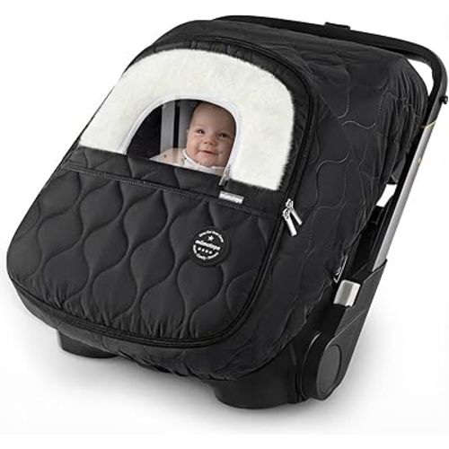 Winter Baby Car Seat Cover, Waterproof, Windproof Warm Fleece Breathable with Full Zipper for Newborn Car Seat, Black