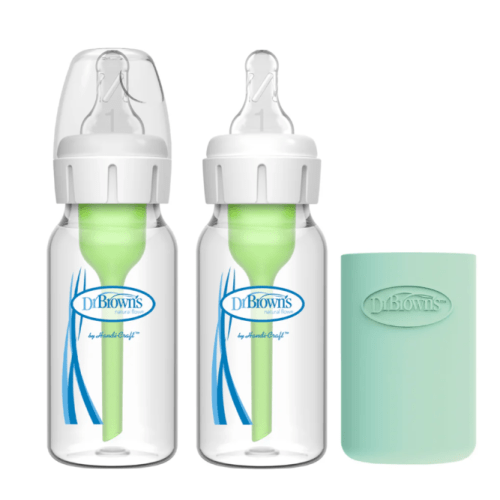 Dr. Brown’s Natural Flow® Anti-Colic Options+™ Narrow Glass Baby Bottle with Silicone Sleeve, 2-Pack