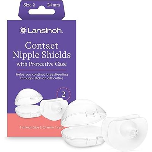 Lansinoh Contact Nipple Shields for Breastfeeding, 2 Nipple Shields (24mm) and Case