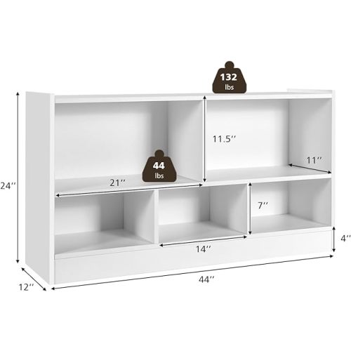 Toy Storage Organizer for Kids, 5-Section School Classroom Storage for Organizing Books Toys, Wooden Kids Bookshelf Daycare Furniture for Preschool, Playroom, Nursery, Kindergarten (White)