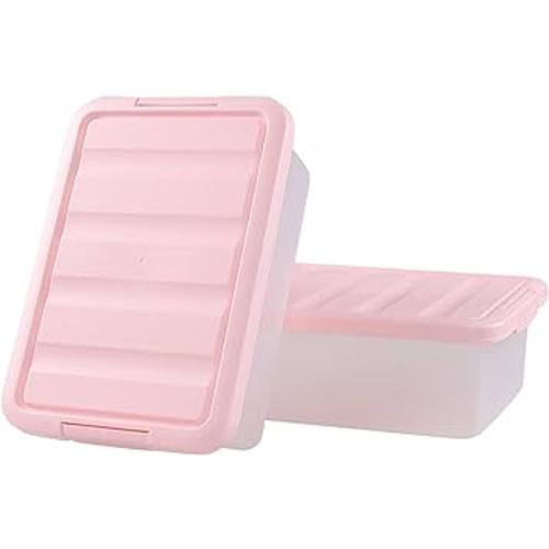 Rosebloom 14 Quart Plastic Storage Box, Latching Storage Bin with Pink Lid, 2 Packs