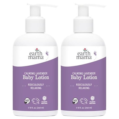 Earth Mama Calming Lavender Baby Lotion for Dry Skin, Calendula Cream for Newborn Skin Care, Organic Moisturizer for Children, Aloe Juice, Rooibos, & Shea Butter, Lavender Lotion, 8 Fl Oz (2Pk)