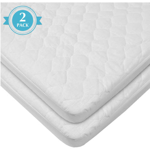 American Baby Company Waterproof Fitted Quilted Portable Mini Crib Mattress Pad Cover 2 Count, White, for Boys and Girls