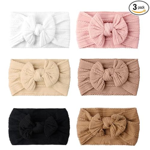Baby Headbands, Girls Headbands with Bows with Bows, Soft Stretchy Nylon Hair Bands Hair Accessories for Newborn Infant Toddler (6 Pack,Bow,Pink)