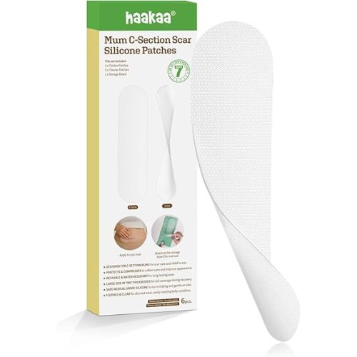 haakaa C Section Scar Silicone Strips, 0.5mm & 1mm Medical Grade Silicone Scar Treatment for Postpartum Recovery, Reusable Silicone Scar Sheets for C-Section & Surgery Scars, Includes Storage Board