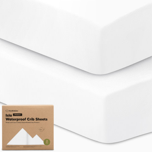 KeaBabies 2-Pack Isla (Protect+) Waterproof Crib Sheets - Soft White