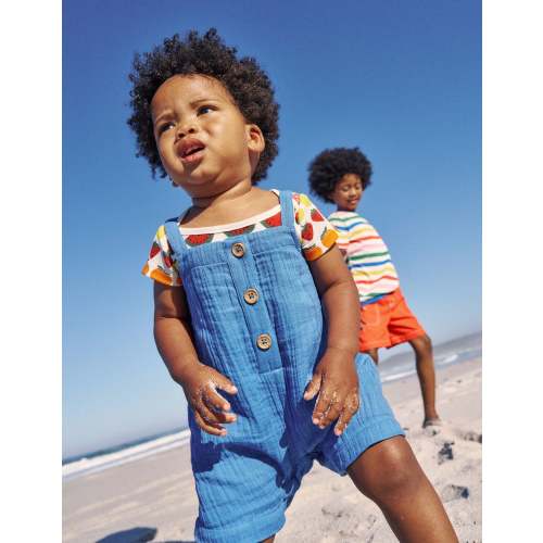 Double Cloth Overalls Set-Peacock Plume Blue Fruit