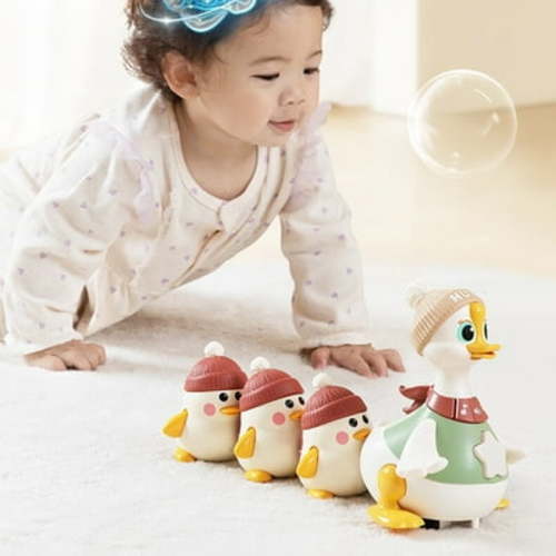 Loyerfyivos Tummy Time Duck Family Toy, Walking Duck with Baby Ducks, 3 Pack Light up Swinging Crawling Toys for 6-12 Months Toddlers Boy Girl, for Learning to Walk - 1x Mama Duck, 3x Baby Ducks