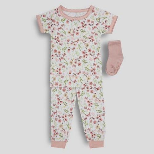 Milkberry Soft Bamboo Pajamas Infant Pajama Set Girls in Pink Floral Pattern - Size 12 Months